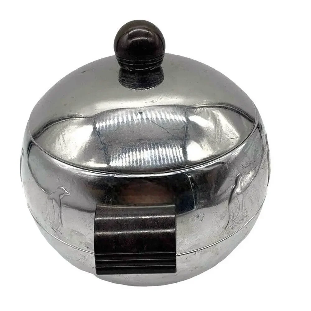 Penguin Ice Serving Bucket Vintage West Bend Chrome Steel Round Shaped Hot Cold